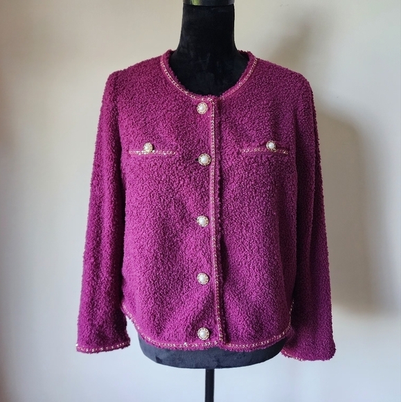 NWT Adrianna Papell Boucle Wine Berry Blazer Women's Size S. - Picture 1 of 8